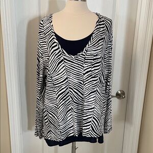 Chico's Zebra Print Long Sleeve Top - Black and White Size 3 or XL